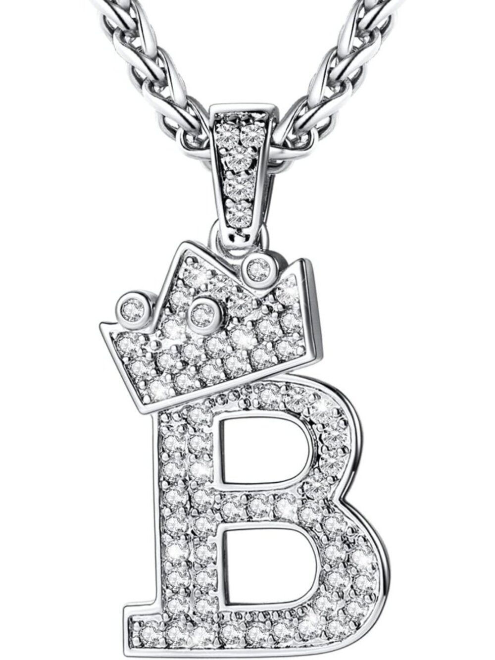 Personalized Crown Initial Necklace for Men & Women, Bling CZ Pendant, Hip Hop